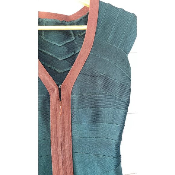 Herve Leger Bodycon Bandage Zipper Green Mini Dress XS - Picture 3 of 6
